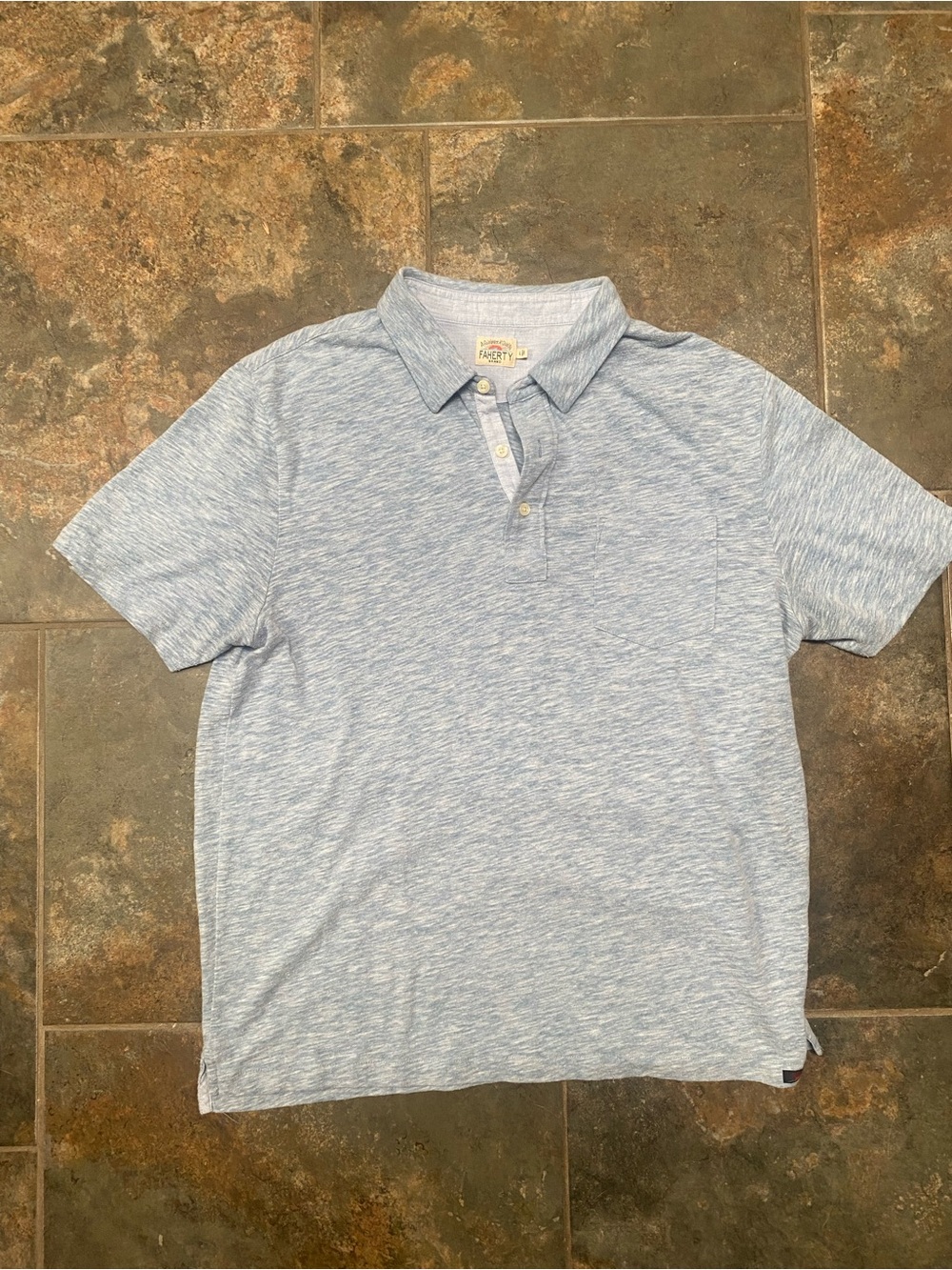 Light Blue Heather Slub Faherty Polo Shirt